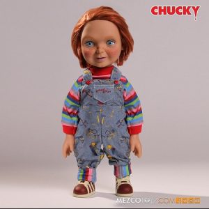 รายละเอียด: * pre order * Child's Play: Talking Good Guys Chucky 15 inch - Mezco Toyz He wants you for a best friend! We continue our popular line of Chucky collectibles with the one that started it all: the Good Guys doll. Before he became possessed by the Spirit of Charles Lee Ray — a serial killer better known as "The Lakeshore Strangler" — Chucky was just a harmless Good Guys doll. His face not yet scarred, his clothes not yet bloodied, Chucky appears cheerful and ready for fun. Our designers have created an all new head sculpt that perfectly captures his look in the popular film series, including his bright red hair, his wide-eyed innocence, and his cheerful smile. Every detail of his iconic outfit has been replicated, from his classic coveralls and shirt to the unique imprint of the soles on his sneakers. Just as he did in the films, Chucky speaks 4 movie-accurate phrases when you activate the discreetly placed button on his back. Packaged in a sturdy, collector-friendly die-cut window box inspired by the packaging seen in the films, the Good Guys 15" Chucky doll is sure to become a focal point of any Chucky collection.